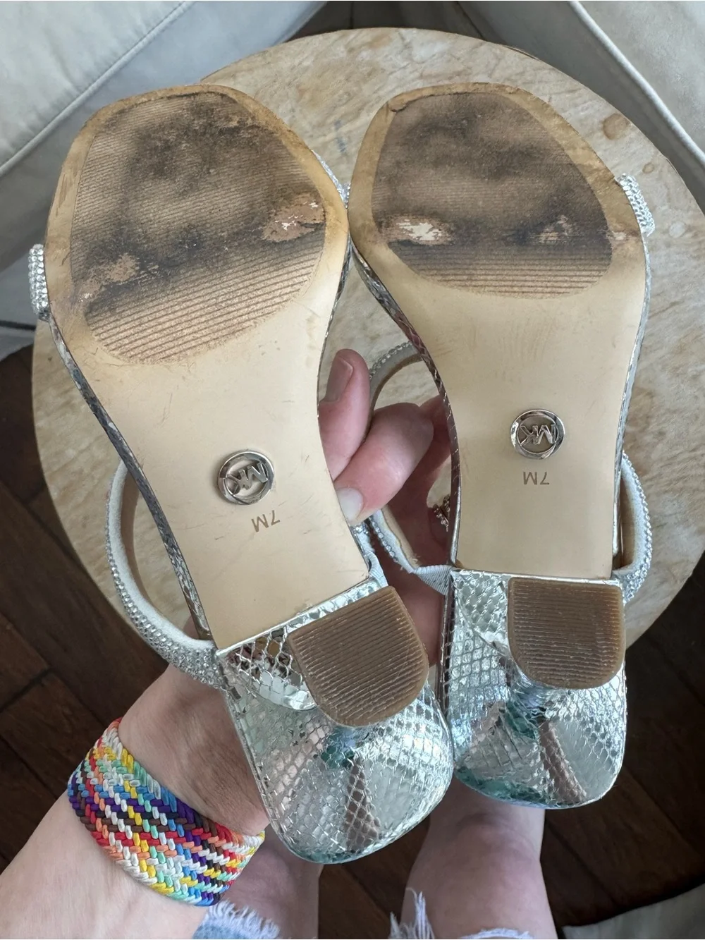 MICHAEL KORS Clara Embellished Silver Metallic Snake Embossed Sandal US 7 - Picture 6 of 6